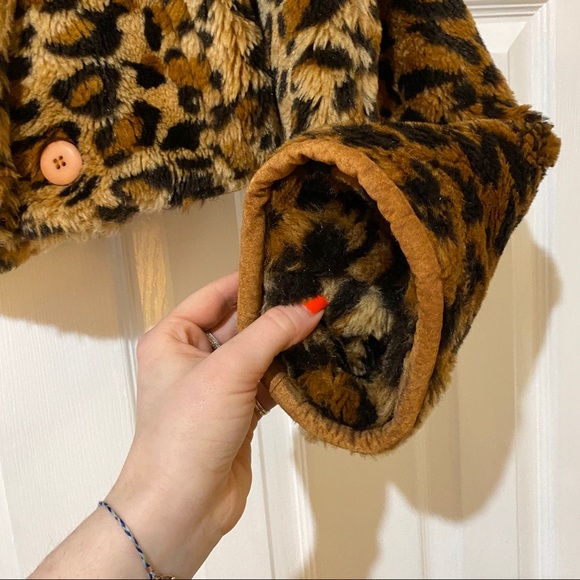 Vintage 90s fuzzy faux fur cropped chunky jacket S leopard cheetah - Picture 6 of 12